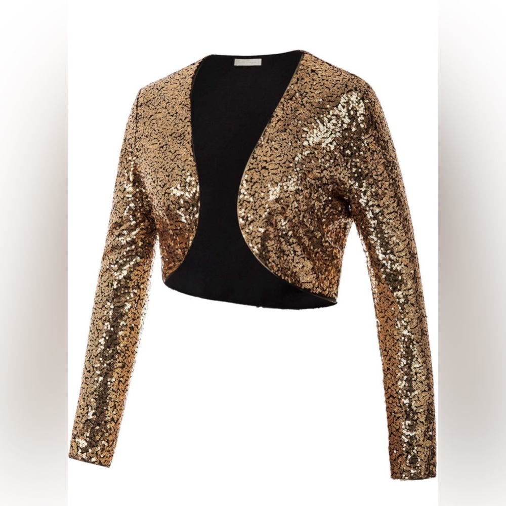 Belle Poque Women's Sequin Jacket Long Sleeve Open Front Glitter Cropped Blazer